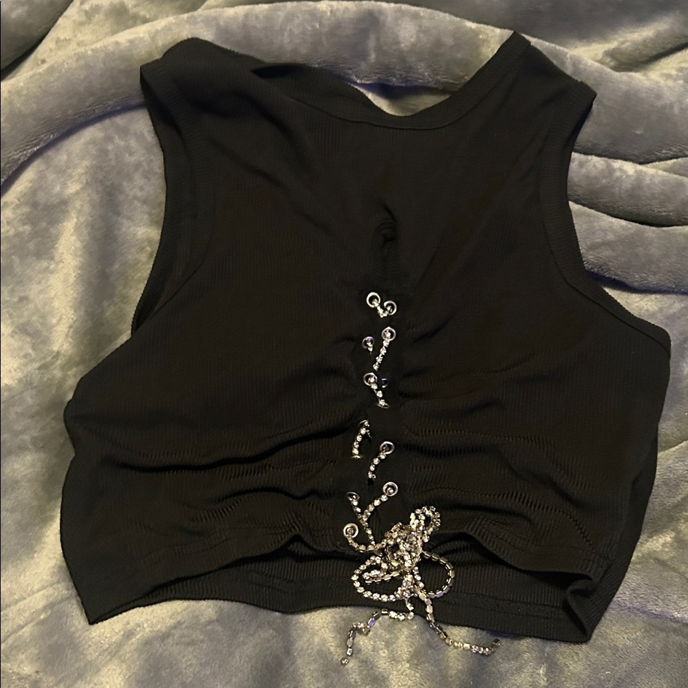 SHEIN Black Lace-Up Crop Top